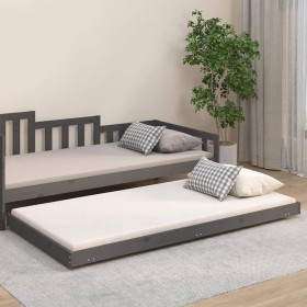 Solid gray pine wood bed frame 90x200 cm by vidaXL, Beds and slatted bases - Ref: Foro24-823496, Price: 92,89 €, Discount: %