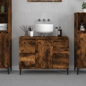 Armario de lavabo madera contrachapada roble ahumado 80x33x60cm de vidaXL, Tocadores de baño - Ref: Foro24-821281, Precio: 93...