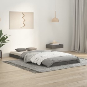 Estructura de cama madera maciza de pino gris 90x200 cm de vidaXL, Camas y somieres - Ref: Foro24-823461, Precio: 99,99 €, De...