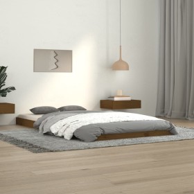 Honey brown pine solid wood bed frame 100x200 cm by vidaXL, Beds and slatted bases - Ref: Foro24-823457, Price: 117,99 €, Dis...