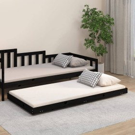 Estructura de cama madera maciza de pino negro 90x190 cm de vidaXL, Camas y somieres - Ref: Foro24-823508, Precio: 87,68 €, D...