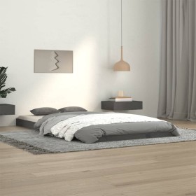 Solid gray pine wood bed frame 100x200 cm by vidaXL, Beds and slatted bases - Ref: Foro24-823456, Price: 107,99 €, Discount: %