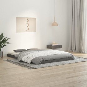 Estructura de cama madera maciza de pino gris 135x190 cm de vidaXL, Camas y somieres - Ref: Foro24-823471, Precio: 123,17 €, ...