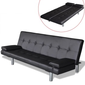 Sofá cama con dos cojines cuero artificial ajustable negro de vidaXL, Sofás - Ref: Foro24-241722, Precio: 182,25 €, Descuento: %