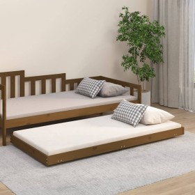 Estructura de cama madera maciza de pino marrón miel 75x190 cm de vidaXL, Camas y somieres - Ref: Foro24-823512, Precio: 62,5...