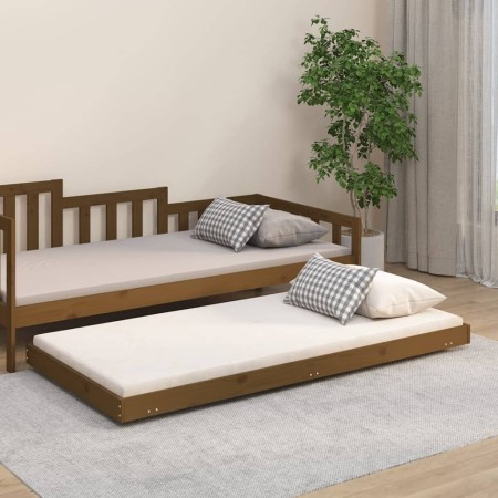 Estructura de cama madera maciza de pino marrón miel 75x190 cm de vidaXL, Camas y somieres - Ref: Foro24-823512, Precio: 65,9...