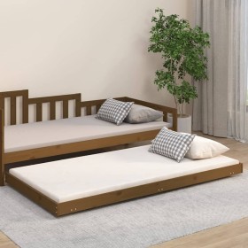 Honey brown pine solid wood bed frame 100x200 cm by vidaXL, Beds and slatted bases - Ref: Foro24-823492, Price: 110,58 €, Dis...