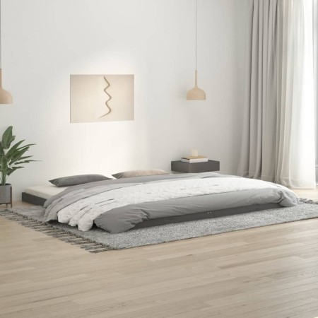 Solid gray pine wood bed frame 200x200 cm by vidaXL, Beds and slatted bases - Ref: Foro24-823426, Price: 162,03 €, Discount: %