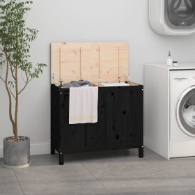 Laundry trunk solid black pine wood 88.5x44x76 cm by vidaXL, Laundry baskets - Ref: Foro24-823583, Price: 118,87 €, Discount: %