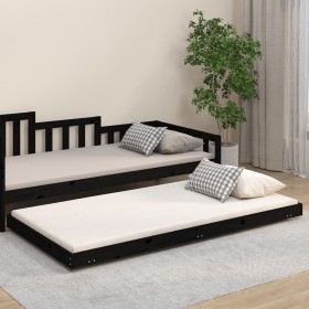 Estructura de cama madera maciza de pino negro 90x200 cm de vidaXL, Camas y somieres - Ref: Foro24-823498, Precio: 78,99 €, D...