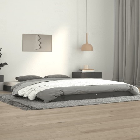 Estructura de cama de madera maciza de pino gris 140x190 cm de vidaXL, Camas y somieres - Ref: Foro24-823466, Precio: 124,91 ...