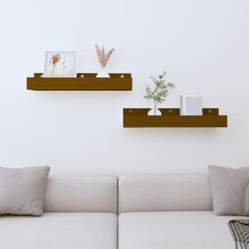 Wall shelves 2 units made of pine wood in honey brown color 50x12x9 cm by vidaXL, Shelves and shelves - Ref: Foro24-823587, P...