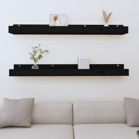 Wall shelves 2 units solid black pine wood 110x12x9 cm by vidaXL, Shelves and shelves - Ref: Foro24-823598, Price: 37,43 €, D...