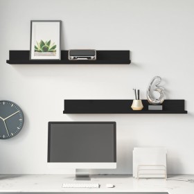 Wall shelves 2 units solid black pine wood 80x11x9 cm by vidaXL, Shelves and shelves - Ref: Foro24-823608, Price: 29,99 €, Di...