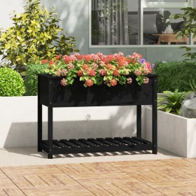 Jardinera con estante madera maciza pino negra 111,5x54x81 cm de vidaXL, Maceteros y jardineras - Ref: Foro24-823791, Precio:...