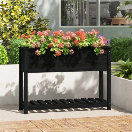 Planter with shelf solid black pine wood 111.5x34.5x81 cm by vidaXL, Pots and planters - Ref: Foro24-823770, Price: 92,99 €, ...