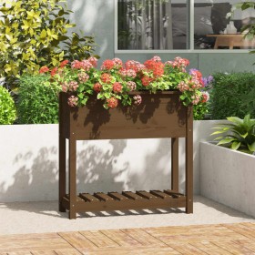 Planter with shelf solid brown pine wood 82.5x34.5x81 cm by vidaXL, Pots and planters - Ref: Foro24-823762, Price: 67,99 €, D...