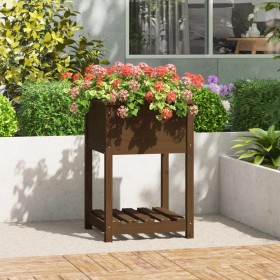 Jardinera de madera maciza de pino marrón 54x54x81 cm de vidaXL, Maceteros y jardineras - Ref: Foro24-823776, Precio: 71,99 €...