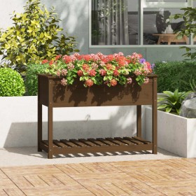 Jardinera con estante madera maciza pino marrón 111,5x54x81 cm de vidaXL, Maceteros y jardineras - Ref: Foro24-823790, Precio...