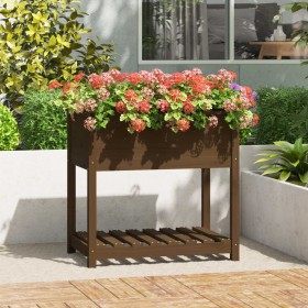 Planter with shelf solid wood honey brown 82.5x54x81 cm by vidaXL, Pots and planters - Ref: Foro24-823783, Price: 91,36 €, Di...