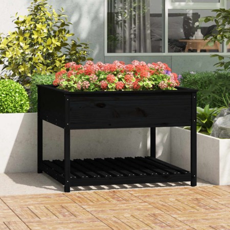 Planter with shelf solid black pine wood 111.5x111.5x81cm by vidaXL, Pots and planters - Ref: Foro24-823805, Price: 152,58 €,...