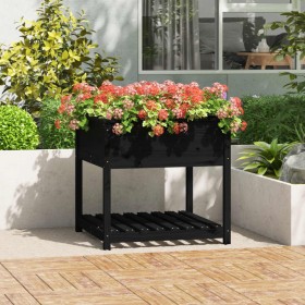 Jardinera con estante madera maciza pino negro 82,5x82,5x81 cm de vidaXL, Maceteros y jardineras - Ref: Foro24-823798, Precio...