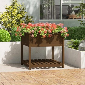 Jardinera con estante madera maciza pino marrón 82,5x82,5x81 cm de vidaXL, Maceteros y jardineras - Ref: Foro24-823797, Preci...