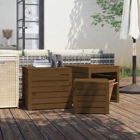 Set mit 3 Gartenkästen massives Kiefernholz grau braun honig von vidaXL, Aufbewahrungsboxen für den Außenbereich - Ref: Foro2...