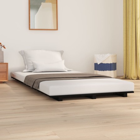 Estructura de cama madera maciza de pino negro 90x200 cm de vidaXL, Camas y somieres - Ref: Foro24-824552, Precio: 63,14 €, D...