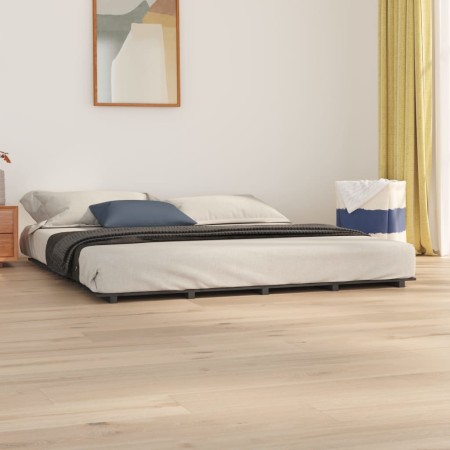 Estructura de cama de madera maciza de pino gris 200x200 cm de vidaXL, Camas y somieres - Ref: Foro24-824560, Precio: 124,75 ...