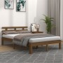 Honey brown solid wood double bed frame 135x190 cm by vidaXL, Beds and slatted bases - Ref: Foro24-814732, Price: 141,45 €, D...