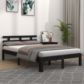 Black solid wood double bed frame 135x190 cm by vidaXL, Beds and slatted bases - Ref: Foro24-814733, Price: 137,67 €, Discoun...