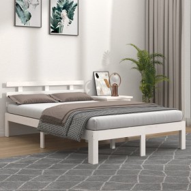 Estructura de cama de madera maciza blanca 140x190 cm de vidaXL, Camas y somieres - Ref: Foro24-814735, Precio: 106,99 €, Des...