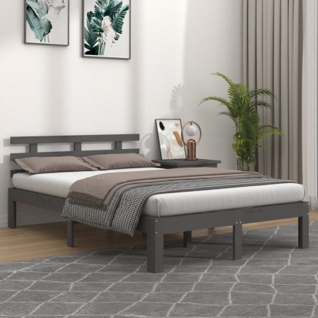 Estructura de cama de madera maciza gris 140x190 cm de vidaXL, Camas y somieres - Ref: Foro24-814736, Precio: 127,99 €, Descu...