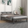 Estructura de cama de madera maciza gris 140x190 cm de vidaXL, Camas y somieres - Ref: Foro24-814736, Precio: 127,99 €, Descu...