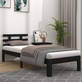 Black solid wood bed frame 100x200 cm by vidaXL, Beds and slatted bases - Ref: Foro24-814748, Price: 88,20 €, Discount: %