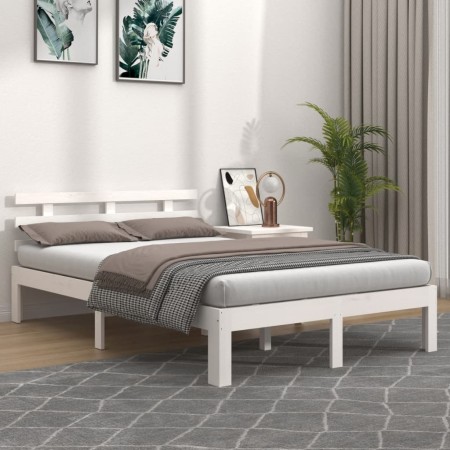 Weißer Massivholzbettrahmen 120x200 cm von vidaXL, Betten und Lattenroste - Ref: Foro24-814750, Preis: 125,99 €, Rabatt: %