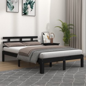 Black solid wood bed frame 140x200 cm by vidaXL, Beds and slatted bases - Ref: Foro24-814758, Price: 133,99 €, Discount: %