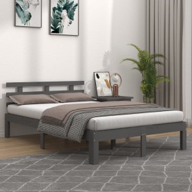 Gray solid wood bed frame 200x200 cm by vidaXL, Beds and slatted bases - Ref: Foro24-814776, Price: 178,99 €, Discount: %