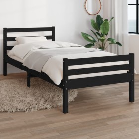 Black single solid wood bed frame 75x190 cm by vidaXL, Beds and slatted bases - Ref: Foro24-814783, Price: 79,99 €, Discount: %