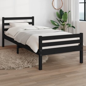 Black solid wood single bed frame 90x190 cm by vidaXL, Beds and slatted bases - Ref: Foro24-814788, Price: 84,99 €, Discount: %