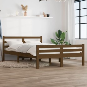 Honey brown solid wood double bed frame 120x190 cm by vidaXL, Beds and slatted bases - Ref: Foro24-814792, Price: 127,24 €, D...