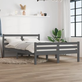 Estructura de cama madera maciza gris doble 135x190 cm de vidaXL, Camas y somieres - Ref: Foro24-814796, Precio: 133,99 €, De...