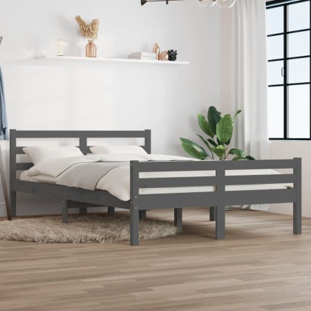 Gray solid wood bed frame 140x190 cm by vidaXL, Beds and slatted bases - Ref: Foro24-814801, Price: 136,60 €, Discount: %