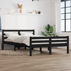 Black solid wood bed frame 140x190 cm by vidaXL, Beds and slatted bases - Ref: Foro24-814803, Price: 118,99 €, Discount: %