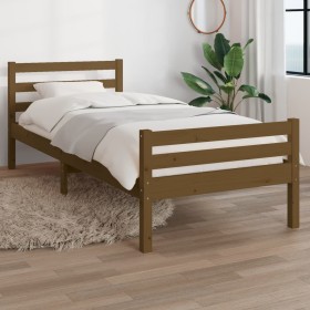 Estructura de cama madera maciza marrón miel 90x200 cm de vidaXL, Camas y somieres - Ref: Foro24-814807, Precio: 96,53 €, Des...