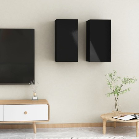 Muebles TV 2 uds madera contrachapada negro brillo 30,5x30x60cm