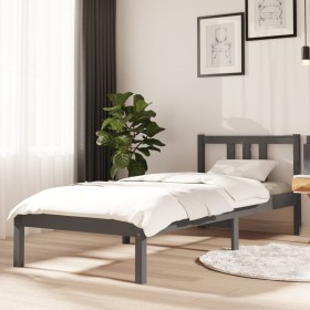 Estructura de cama individual madera maciza gris 75x190 cm de vidaXL, Camas y somieres - Ref: Foro24-814846, Precio: 89,16 €,...