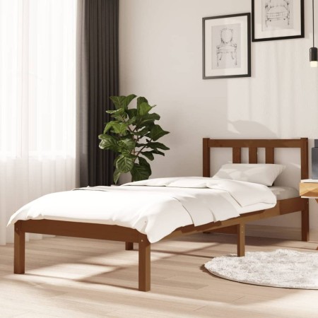 Estructura de cama madera maciza marrón miel 75x190 cm de vidaXL, Camas y somieres - Ref: Foro24-814847, Precio: 97,36 €, Des...