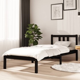 Black single solid wood bed frame 75x190 cm by vidaXL, Beds and slatted bases - Ref: Foro24-814848, Price: 93,86 €, Discount: %